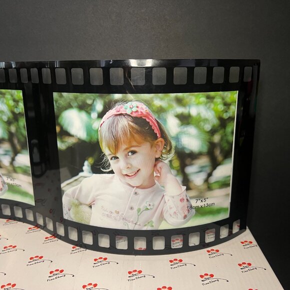 NIB Black Glass Double Photo Frame Curved Film Strip Picture Holder 7 x 16.25" - Picture 3 of 7